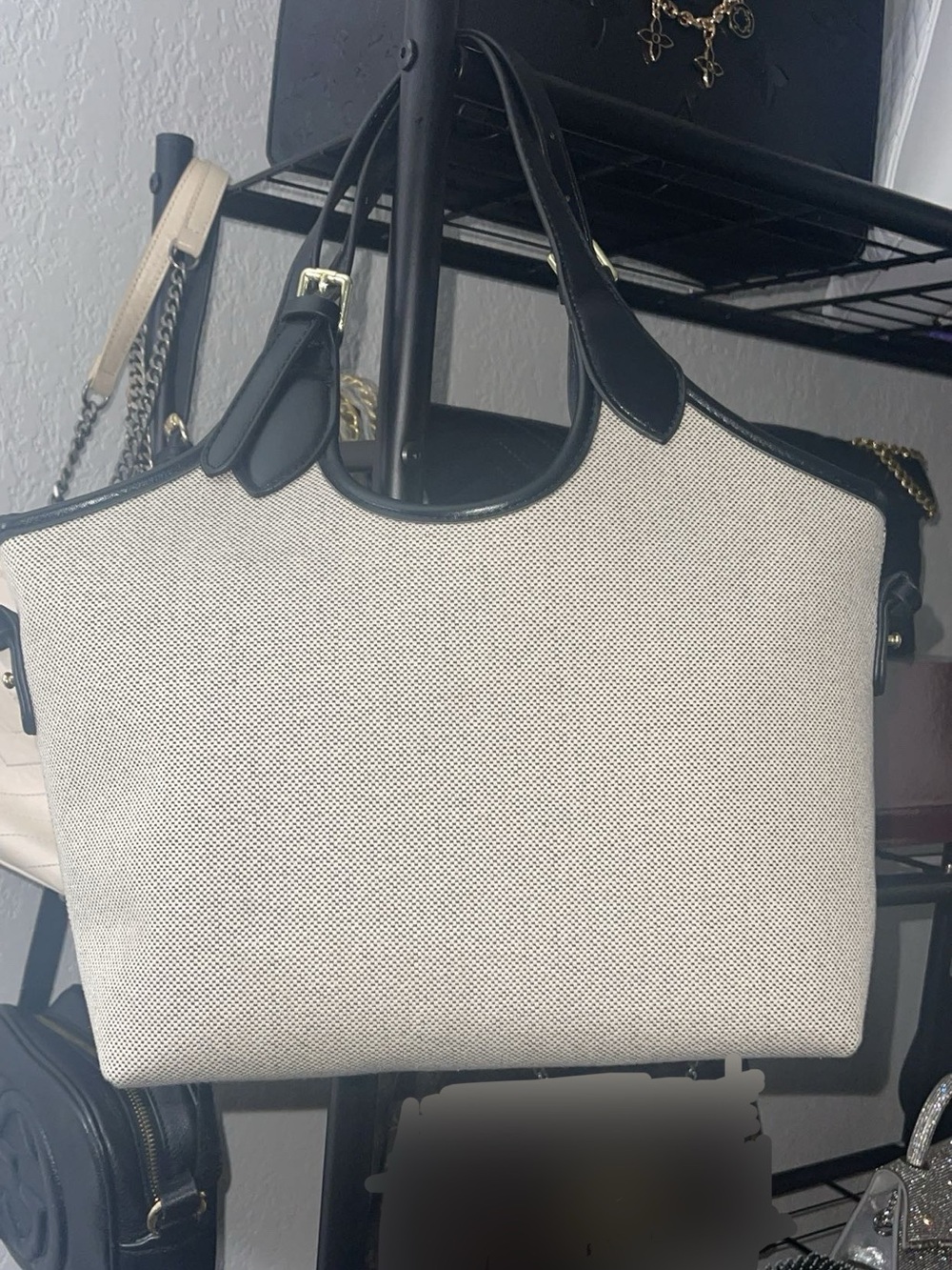 Classic Cream Canvas Tote with Black Trim